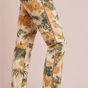 Anthropologie Botanical Print‎ Pants Trousers with Birds & Floral Side Stripe 31